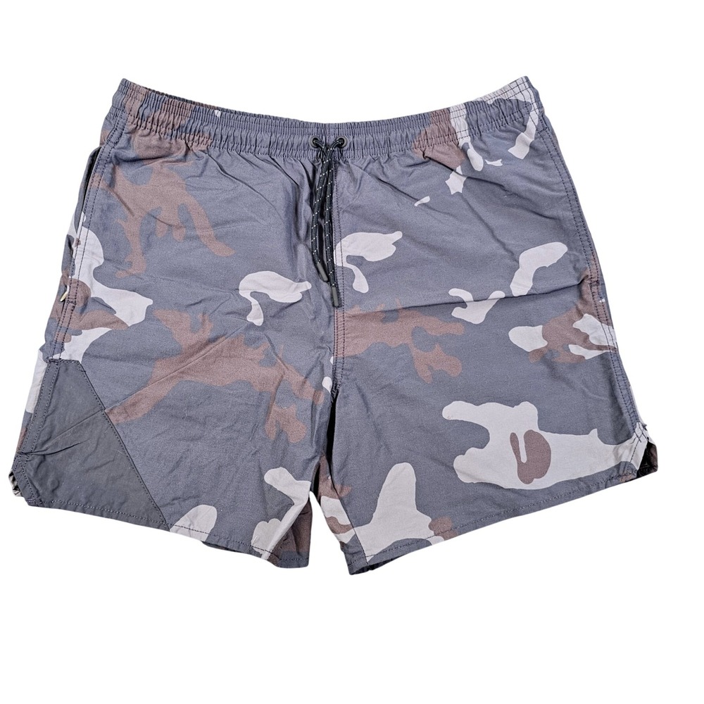 J.Crew Mens Camouflage Swim Trunks Grey Blue Mesh Lined‎ Size Medium 6in Inseam